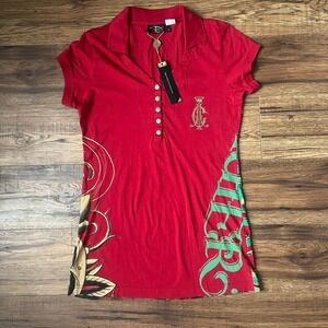 NWT Ed Hardy By Christian Audigier Deadstock Red Polo Mini Dress Tattoo Y2K